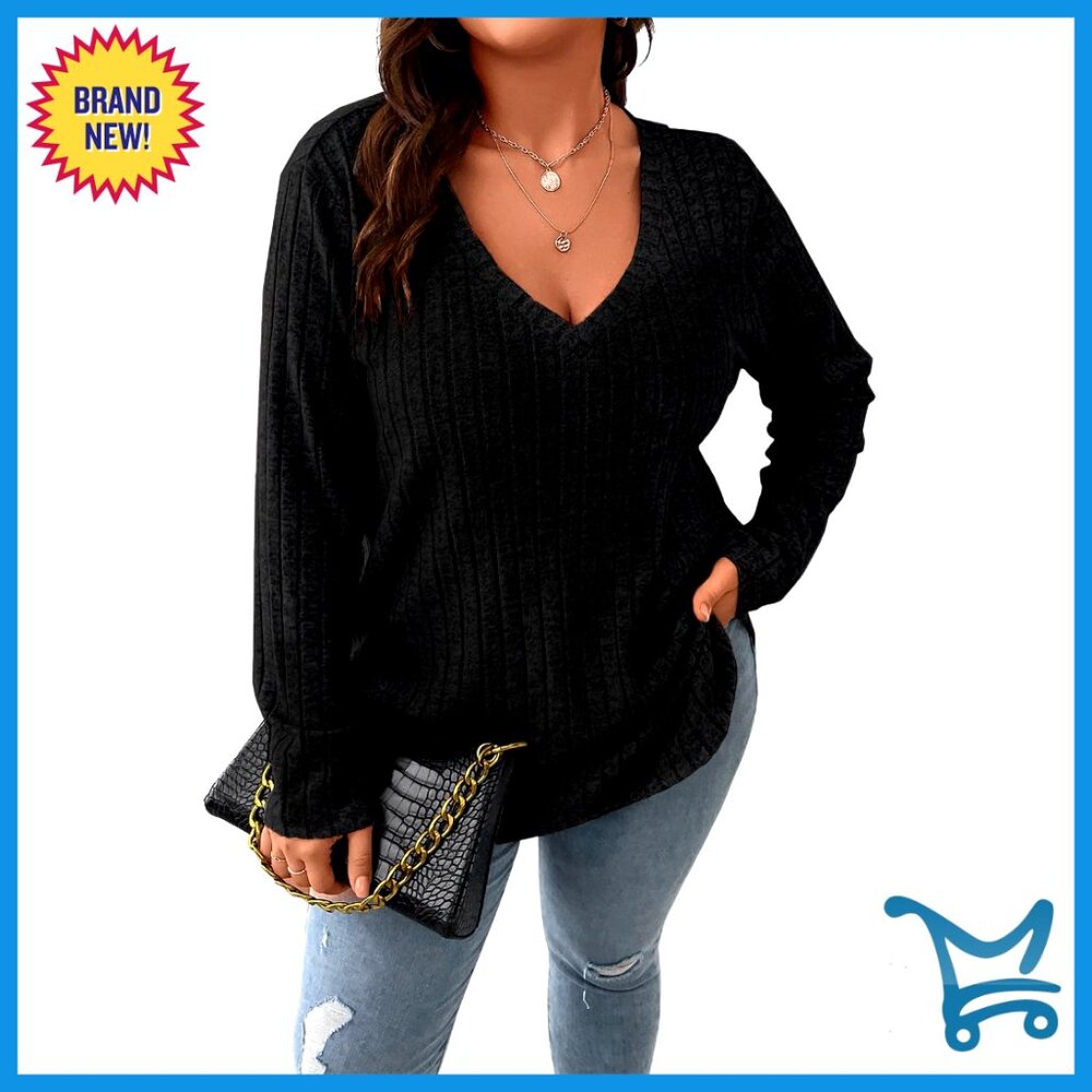 Oversized V-Neck Knit Sweater Lightweight Long Sleeve Tunic Top Y2k Chic